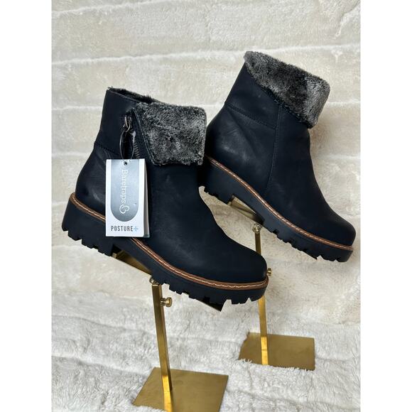 Baretrap 8 M Westry Faux Fur Ankle Boot Comfort Orthotic Lug Sole Trendy Moto - Picture 1 of 6